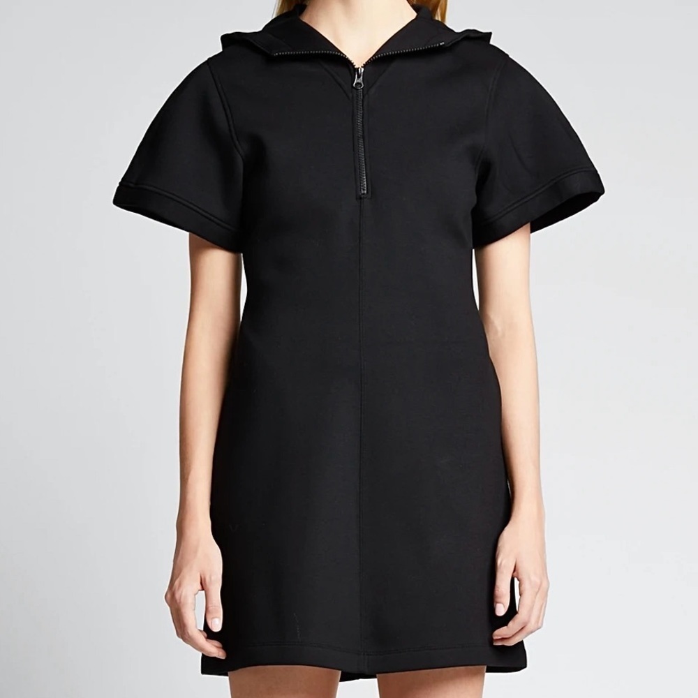 NWT Helmut Lang Neoprene Hooded Mini Dress Black Hooded Zip up with pockets